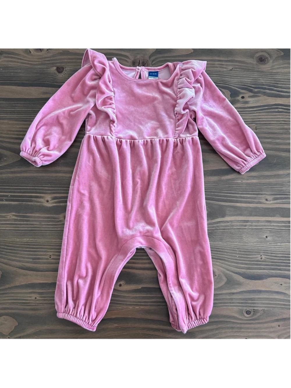 Baby Old Navy Pink Velvet Ruffle Jumpsuit 6-12M Holiday Outfit